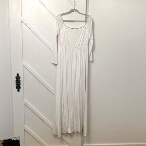 Pink blush off the shoulder maxi maternity dress